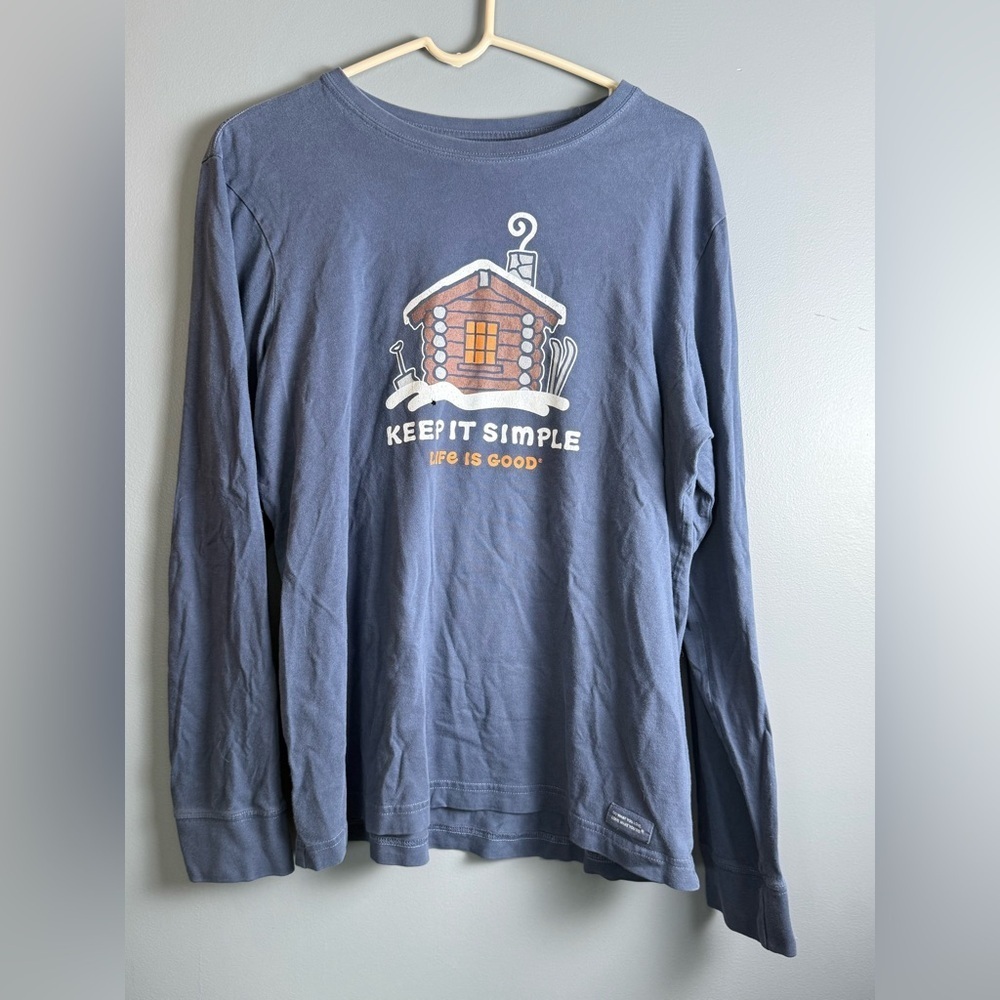 Life is Good Men's Long Sleeve Crusher Tee Sz M "Keep It Simple" Cabin *Flaw*